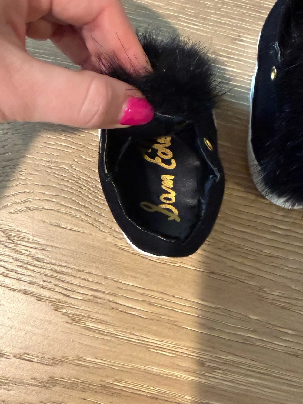 Sam Edelman Black Baby Sneakers with Poof, 6 Months